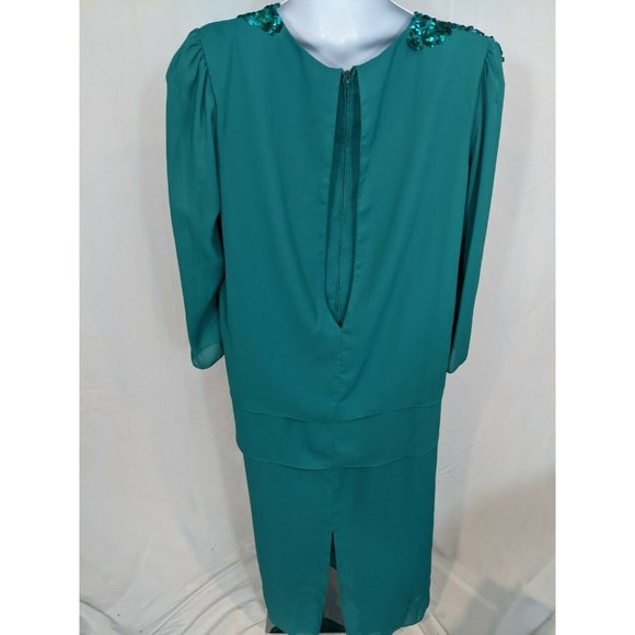 Glatter & Sims Vintage Teal Sequined Long Sleeve - Picture 6 of 7